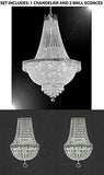 Set Of 3 - 1 Swarovski Crystal Trimmed Chandelier Empire Chandelier Lighting H 30" X W 24" And 2 Swarovski Crystal Trimmed Chandelier Empire Crystal Wall Sconce Lighting W 9.5" H 18" D 5" - 1Ea-Cs/870/9 + 2Ea-Cs/4/5/Wallsconce-Sw A500-