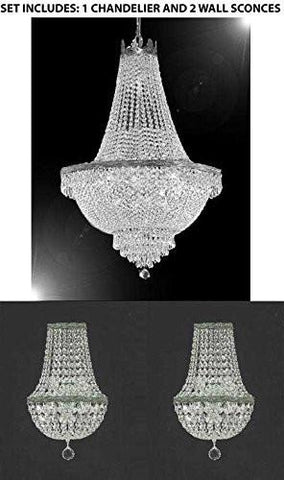 Set Of 3 - 1 Swarovski Crystal Trimmed Chandelier Empire Chandelier Lighting H 30" X W 24" And 2 Swarovski Crystal Trimmed Chandelier Empire Crystal Wall Sconce Lighting W 9.5" H 18" D 5" - 1Ea-Cs/870/9 + 2Ea-Cs/4/5/Wallsconce-Sw A500-