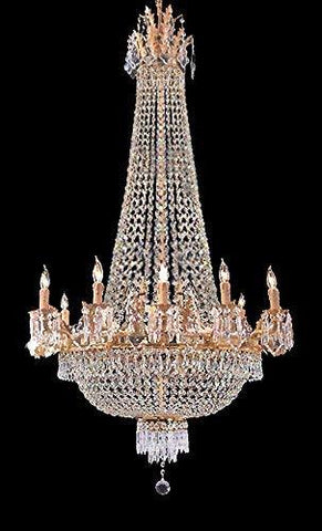 Swarovski Crystal Trimmed French Empire Gold Crystal Chandeliers Lighting W 25" H52" 12 Lights - Great for The Dining Room, Foyer, Entry Way, Living Room - A500-C7/1280/8+4SW