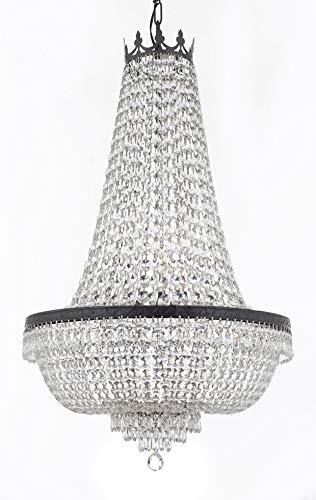 Swarovski Crystal Trimmed French Empire Chandelier H50" X W24" with Dark Antique Finish! Good for Dining Room, Foyer, Entryway, Family Room and More - A500-C7/CB/870/9SW