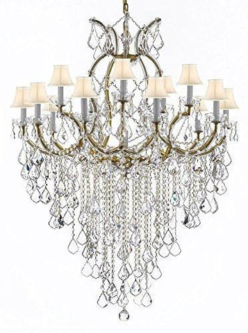 Maria Theresa Chandelier Empress Crystal (Tm) Lighting Chandeliers H50" X W37" With White Shades Great For Large Foyer / Entryway - A500-B12/Sc/Whiteshades/21510/15+1