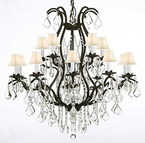 Swarovski Crystal Trimmed Chandelier Wrought Iron Chandelier Crystal Chandeliers Lighting H36" X W36" With Shades - A500-Whiteshades/3034/10+5 Sw