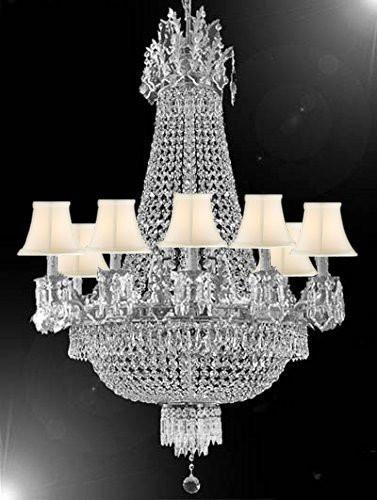 Swarovski Crystal Trimmed Chandelier French Empire Crystal Chandelier Lighting Chandeliers H32" X W25" With White Shades - A500-Cs/Whiteshade/1280/8+4 Sw