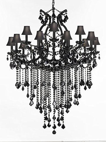 Jet Black Chandelier Crystal Lighting Chandeliers With Black Shades 37X50 - A500-Sc/B12/BLACK/21510/15+1