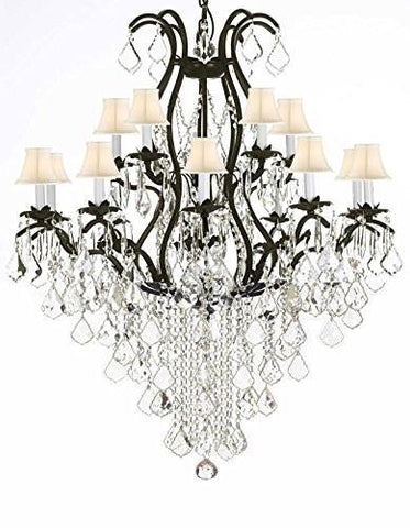 Wrought Iron Chandelier Crystal Chandeliers Lighting Empress Crystal (Tm) H50" X W36" With White Shades Great For Dining Room Entryway / Foyer Or Living Room - A500-Sc/Whiteshade/B12/3034/10+5