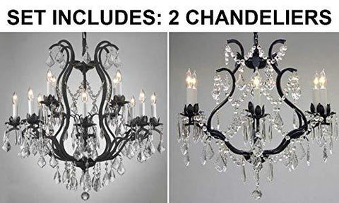 Set of 2-1 Wrought Iron Crystal Chandelier Lighting Chandeliers H30 x W28 and 1 Wrought Iron Cyrstal Chandelier Lighting H 19" W 20" - Great for Bedroom, Kitchen, Dining Room, Living Room, and More! - A500-1EA 3034/8+4 + 1EA 3530/6