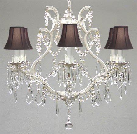 Wrought Iron Crystal Chandelier Lighting H 19" W 20" - With Black Shades - A83-Blackshades/White/3530/6