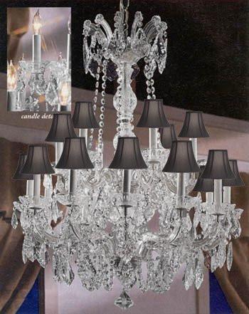 Maria Theresa Crystal Chandelier W/ Swarovski Crystal Chandeliers Lighting With Black Shades 30"X28" - A500-Sc/Blackshades/Silver/152/18Sw
