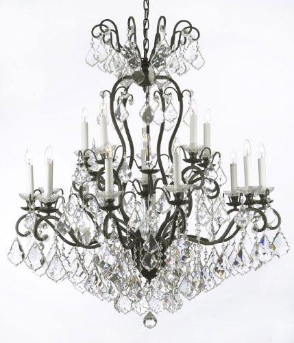 Wrought Iron Crystal Chandelier Lighting W38" H44" - A500-556/16