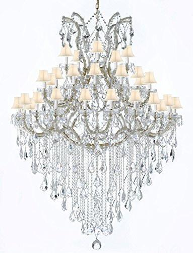 Large Foyer / Entryway Maria Theresa Empress Crystal (Tm) Chandelier Lighting W/White Shade H 72" W 52" - A500-Gold/Whiteshade/B13/2756/36+1