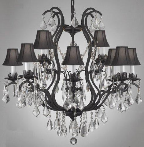 Wrought Iron Crystal Chandelier Lighting With Shades - A500-Blackshades/3034/8+4