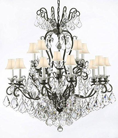 Wrought Iron Empress Crystal (Tm) Chandelier Lighting With White Shades W38" H44" - A500-Whiteshades/556/16