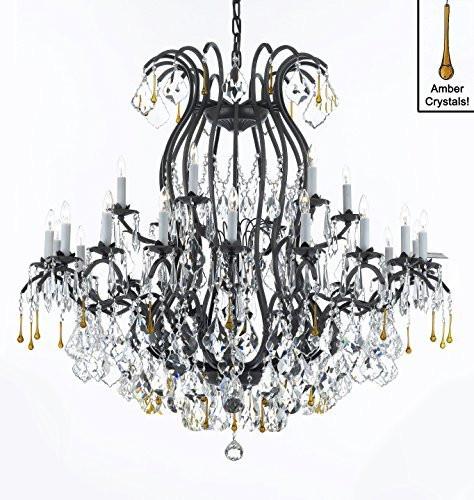 Wrought Iron Crystal Chandelier Lighting Chandeliers Dressed With Amber Crystals Perfect For An Entryway Or Foyer H46" X W46" - A500-B55/3034/18+6