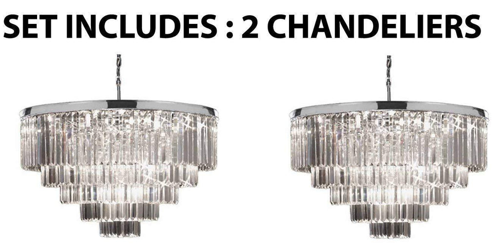 Set of 2 - Retro Palladium Crystal Glass Fringe Chandelier Chrome Finish H21 W31.5 - 2EA GB104-2164/18