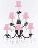 Wrought Iron Wall Sconce Crystal Lighting 3 Tier Wall Sconces W16 x H24 w/Pink Shades - A500-PINKSHADES/6/3034