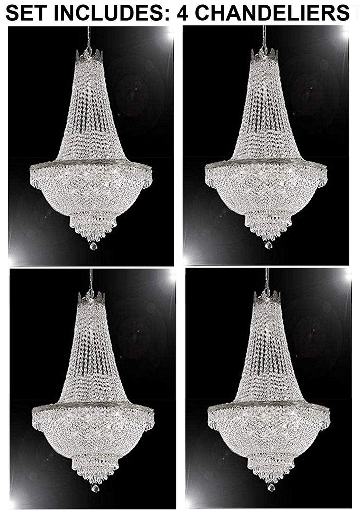 Set of 4 - French Empire Crystal Silver Chandelier Lighting - Great for The Dining Room, Foyer, Entry Way, Living Room - H50" X W24" - 4EA A500-C7/CS/870/9