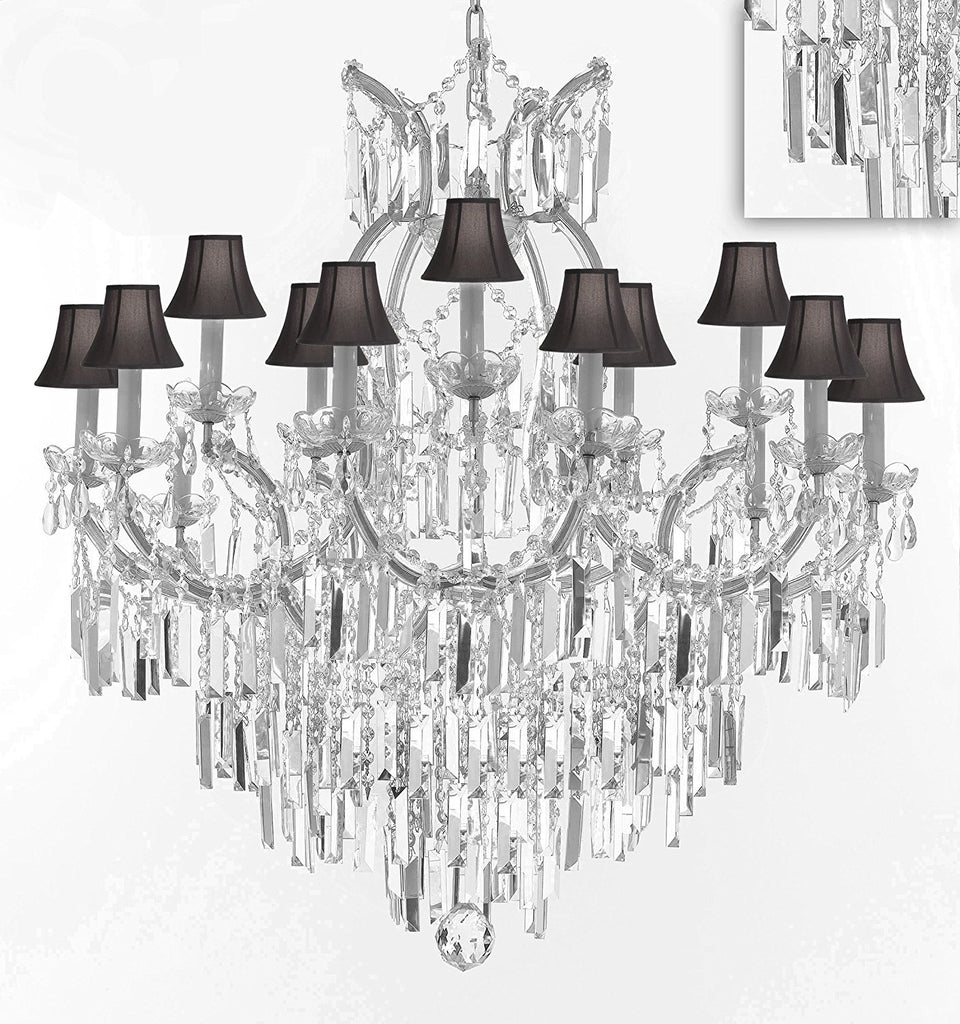 Maria Theresa Chandelier Crystal Lighting Chandeliers w/Optical Quality Fringe Prisms! Great for the Dining Room, Foyer, Entry Way, Living Room! H38" X W37" w/Black Shades - A500-B8/BLACKSHADES/CS/21510/15+1