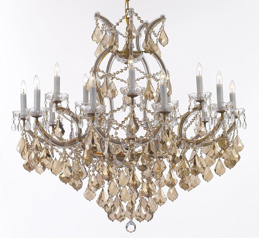 Maria Theresa Chandelier Crystal Lighting H38" X W37" W/ Golden Teak Crystal Good For Dining Room Entryway Living Room - A500-B2/Goldenteak/Gold/21510/15+1