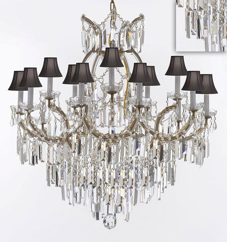 Maria Theresa Chandelier Crystal Lighting Chandeliers w/Optical Quality Fringe Prisms! Great for the Dining Room, Foyer, Entry Way, Living Room! H38" X W37" w/Black Shades - A500-B8/BLACKSHADES/21510/15+1